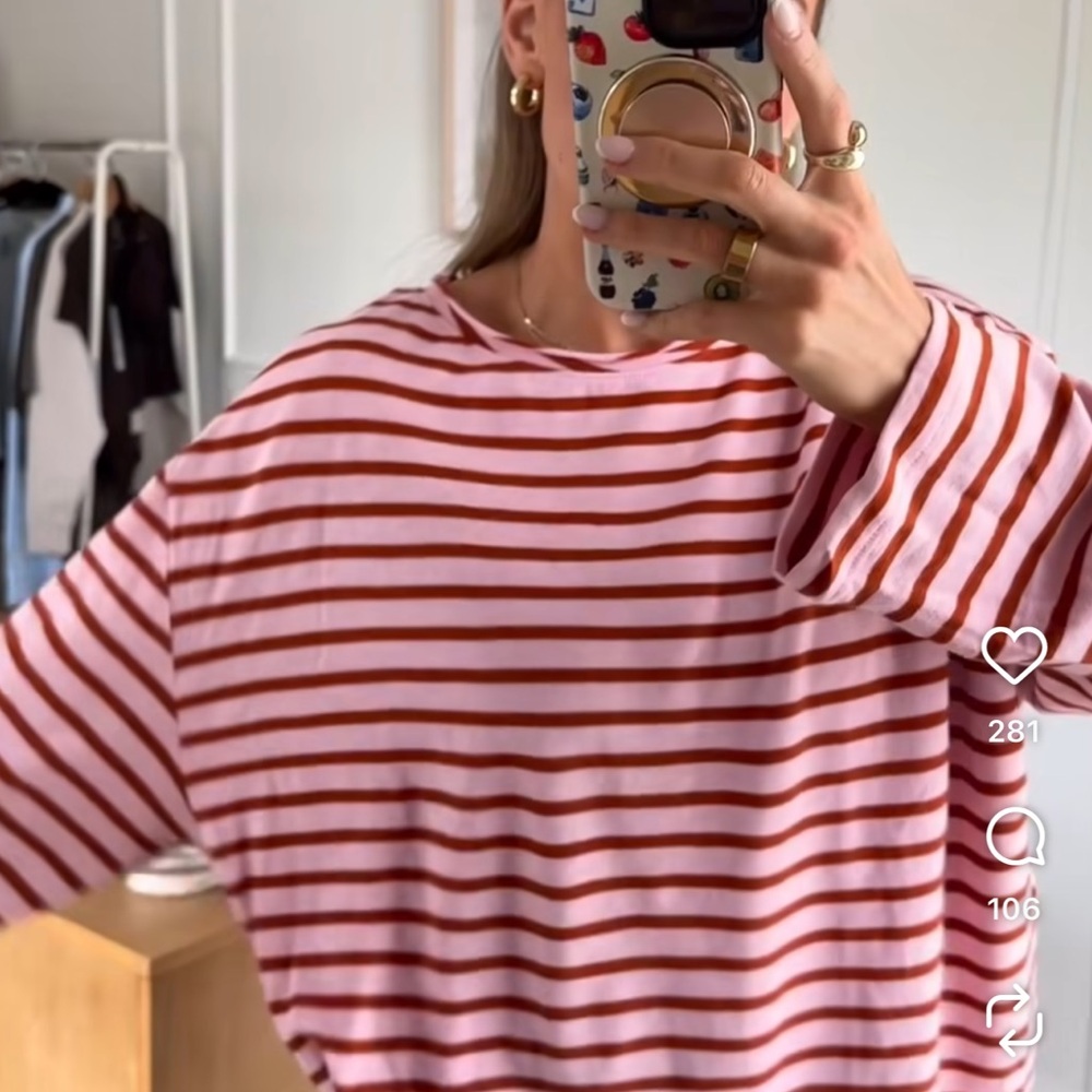 Zara Red and White Striped Long Sleeve Top